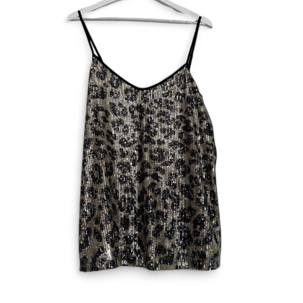 Show Me Your MuMu Spotlight Tank in Black & Tan Cheetah Sequins Womenโs SZ M NEW